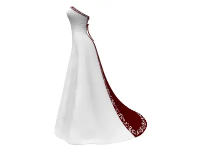 Long Train Bridal Gown White Dress With Maroon Back Low-poly 3D model