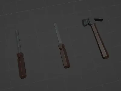 Low poly tools set of 3D model