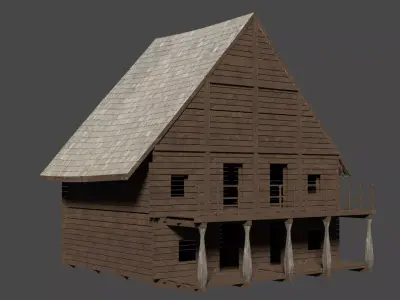 Wood House LowPoly Free low-poly 3D model