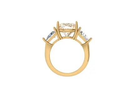 Cushion 3 Stone Bridal Ring 3D print model 6