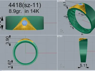Diamond Ring With Triangular Part 4418 3D print model