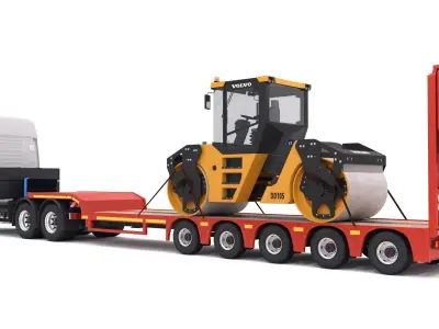 Iveco S-WAY Tractor and Lowboy Trailer Volvo DD105 Compactor 3D model