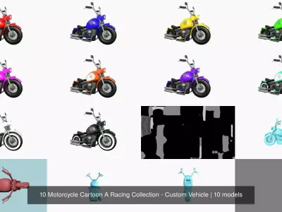 10 Motorcycle Cartoon A Racing Collection - Custom Vehicle 3D Model Pack purchase