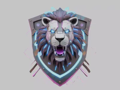 Neon Cyber Lion Low-poly 3D model
