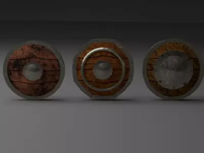 Medieval Wooden Shield Set Game ready Low poly Low-poly 3D model