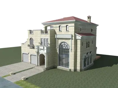 Villa house with garages on side 3D model