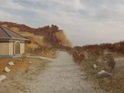 Mountain Village Overlooking Water 3D model