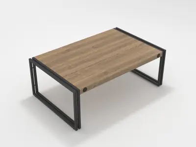 Industrial Wooden Coffee Table Metal Frame Coffee Table 3D model