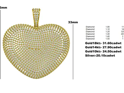 Unique Full Diamond Heart Pendant 3D print model