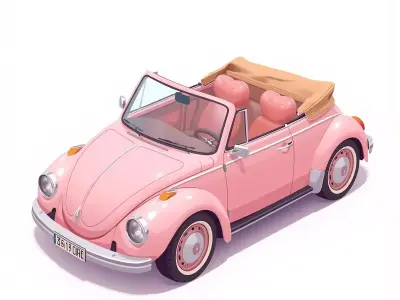 Stylized 3D Valentine Convertible Car Model Low-poly 3D model