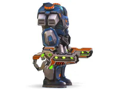 Low Poly Cyborg Soldier with Automatic Rifle and Pistol - 3dsMax Low-poly 3D model