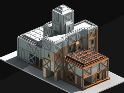 Medieval Low Poly Building  Castle Wooden Village Stone House 47 Low-poly 3D model