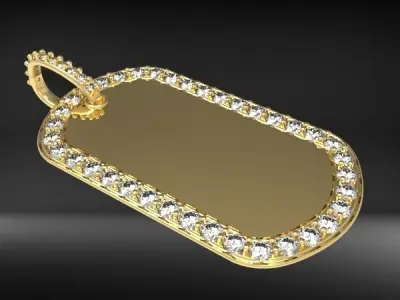 Diamond Dog Tag Pendant necklace Jewelry Mens gift  3D print model