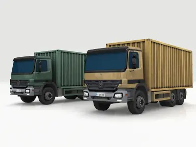 low-poly 3D model truck two mercedes benz trucks Low-poly 3D model