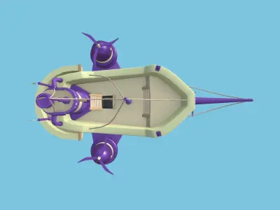 Cartoon Airship 07 - Purple Yellow - Low Poly Ship Low-poly 3D model