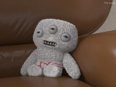Fuggler Annoyed Plush Alien Toy White Fur Rigged for Maya 3D model