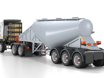 Bulk Cement Trailer Truck with Interior Low-poly 3D model