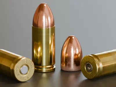 9mm x 19 Luger Parabellum Bullet Cartridge 3D model