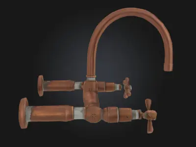 Antique Brass Faucet Vintage Fixture with Ornate Design  3D model