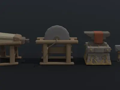 Cartoon blacksmith tools Polygonal Style Low-poly 3D model