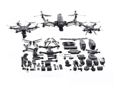 Modular component disassembly of unmanned aerial vehicles Low-poly 3D model