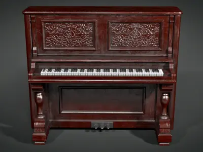 Antique Piano with Stool- Game Ready Low-poly 3D model