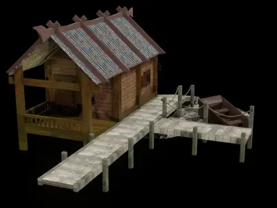 Old Style Fishing Hut Low-poly 3D model