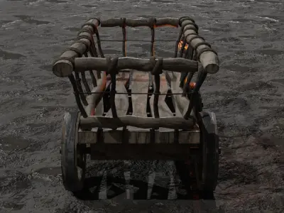 Stylized medieval cart with a lamp Free low-poly 3D model