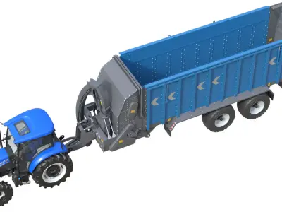 New Holland WorkMaster Tractor and Dump Trailer   Low-poly 3D model