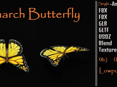 Monarch Butterfly Insect Low-poly 3D model