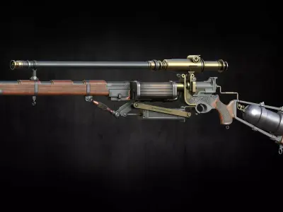 Pneumatic rifle Low poly Game ready model with UDIM  Low-poly 3D model