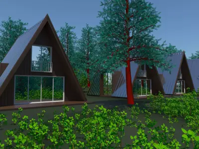 House 2 group of cabins in woods Free 3D model