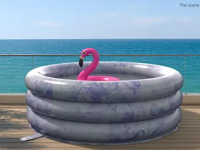 Round Pool with Water and Flamingo Float 3D model
