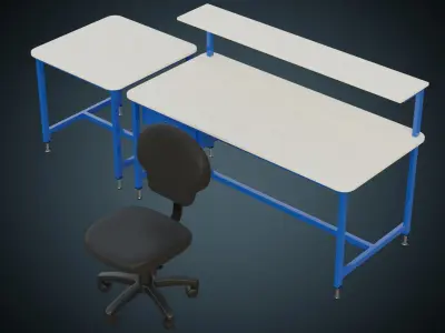 Desk And Chair 1 Basic Low-poly 3D model