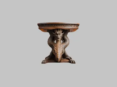 Medieval Dragon woodenn carved table Low-poly 3D model