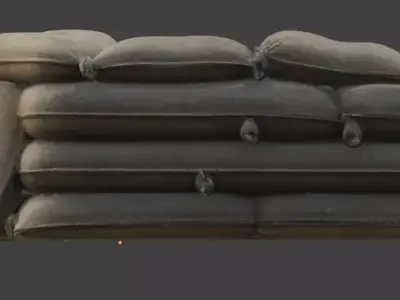 Battle Damaged Sandbag Defensive Line 3D Asset Low-poly 3D model