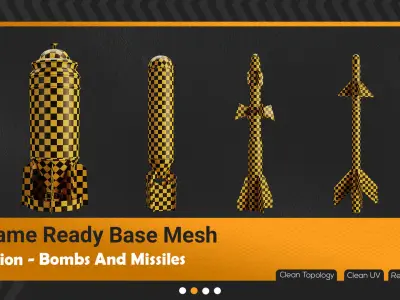 25 Bombs And Missiles Base Mesh-Game Ready Low-poly 3D model
