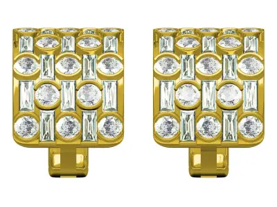 Antique Round and Baguette Diamond Half Bezel Hoop Earring 3D print model