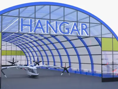 Hangar with Hyundai S-A1 air taxi 3D model