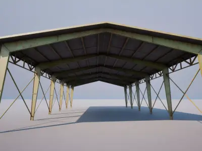 Hangar Military Warehouse Garage game ready Low-poly 3D model
