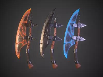Stylized fantasy  metal lava and ice axe  Low-poly 3D model