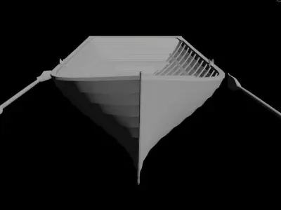 wooden boat with oars 3D model
