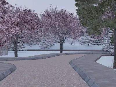 Winter Cherry Blossom Village 3D model
