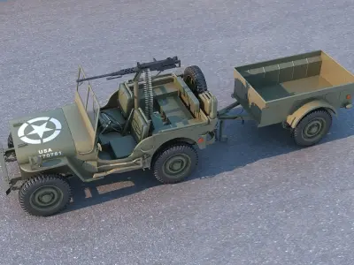 Willys MB with Machine gun 3D model