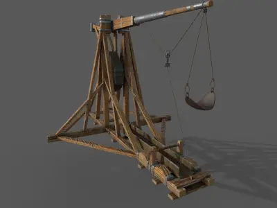 Trebuchet wooden crane Low-poly 3D model