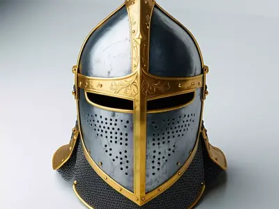 Medieval Knights Helmet with Chainmail Low-poly 3D model