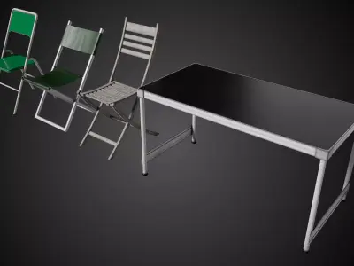  Folding Chairs and Table Low-poly 3D model