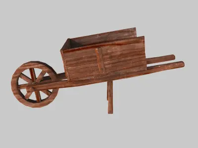 Wooden cart 01 Low-poly 3D model