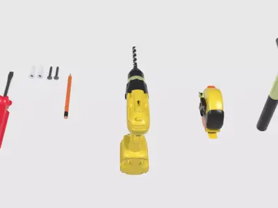 Installation pack Screwdriver Drill Screws Hammer Measure anchor 3D model