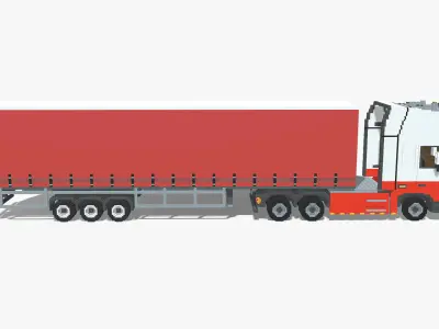 Voxel Truck and Curtain Trailer Low-poly 3D model